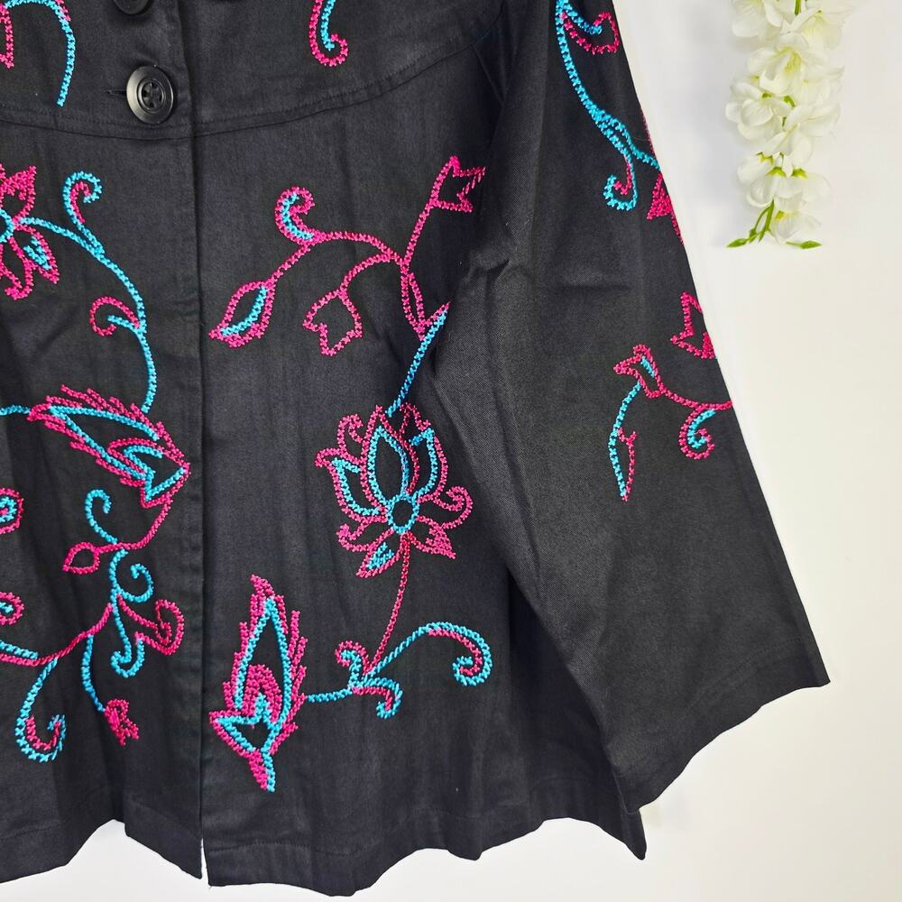 Choices Jacket Large Black Pink Floral Embroidered Rodeo Boho Cowgirl Western - Picture 7 of 15
